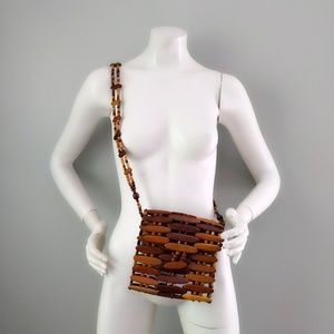 Vintage 🎉HP🎉 Wooden Bead Woven Open Box Crossbody Purse